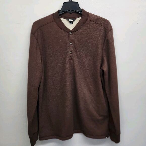 Eddie Bauer Faux Sherling Lined Henley Shirt Pinecone Brown Waffle Knit XL Tall - Picture 1 of 5